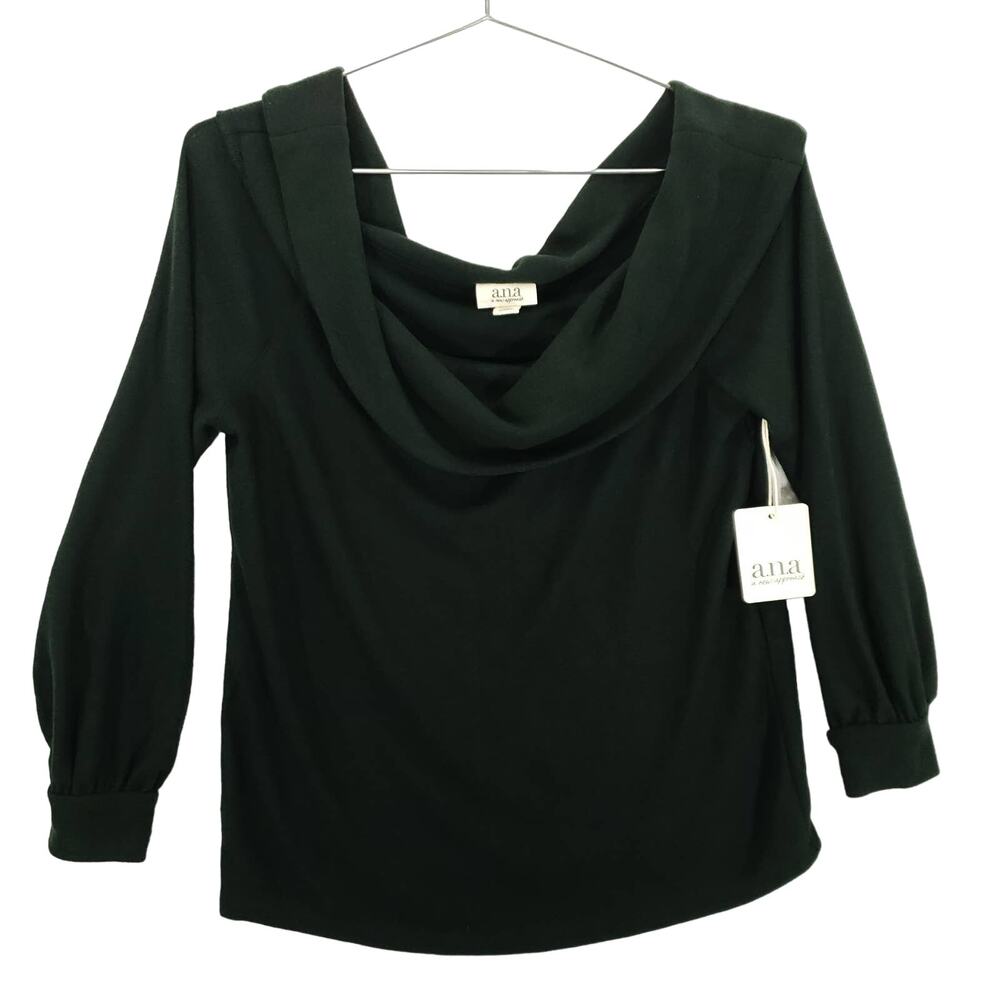 Ana Shirt Womens Small Green Long Sleeve Cowl Neck Off The Shoulder Casual Top